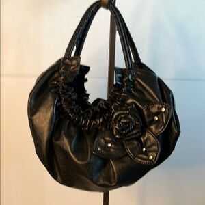 Rose purse cute black 12x6 envelopelope style, zippered interior